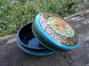 Blue Oval Paper Mache Lacquered Jewelry / Trinket Box